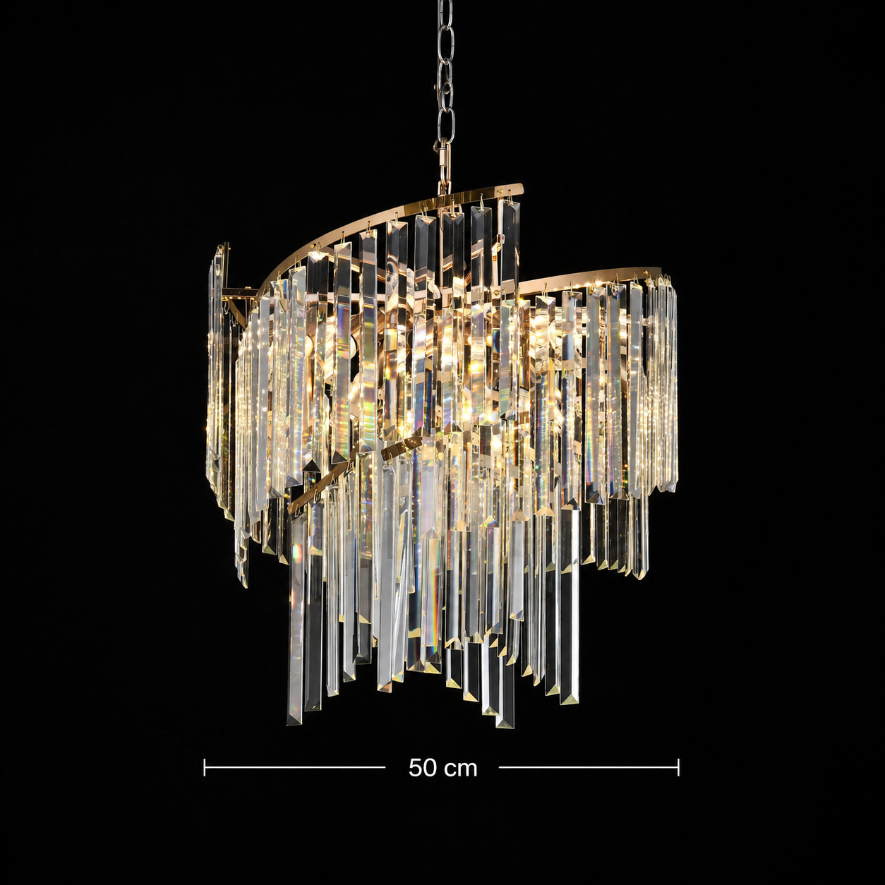 Candelabru Cristal TWEEZE Eleganza, Φ50cm, 9xE14, Auriu, Metal si Cristal