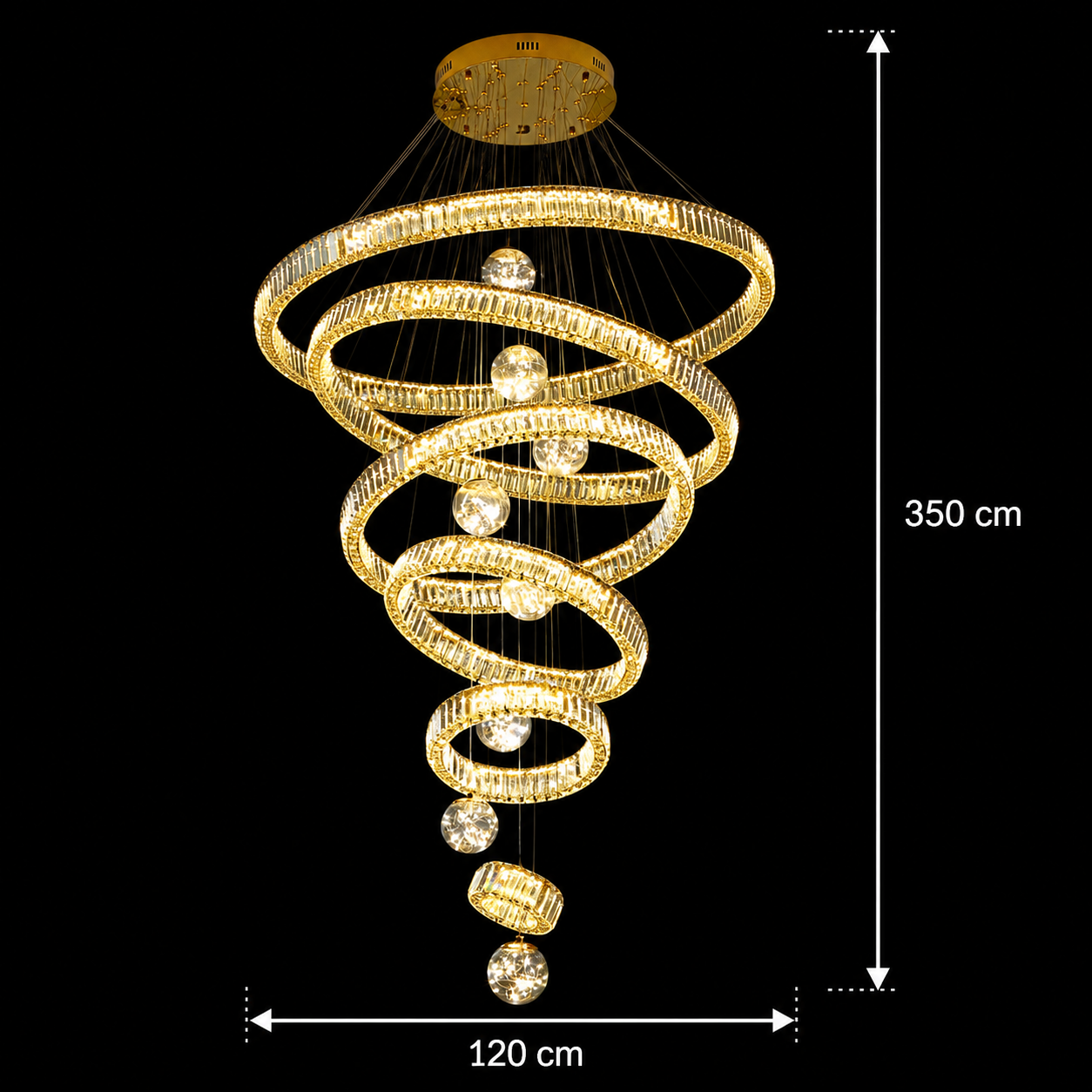 Candelabru Cristal cu Telecomanda KOLO Supremo, 120x350cm, Lumina Calda/Neutra/Rece, Auriu, Metal si Cristal