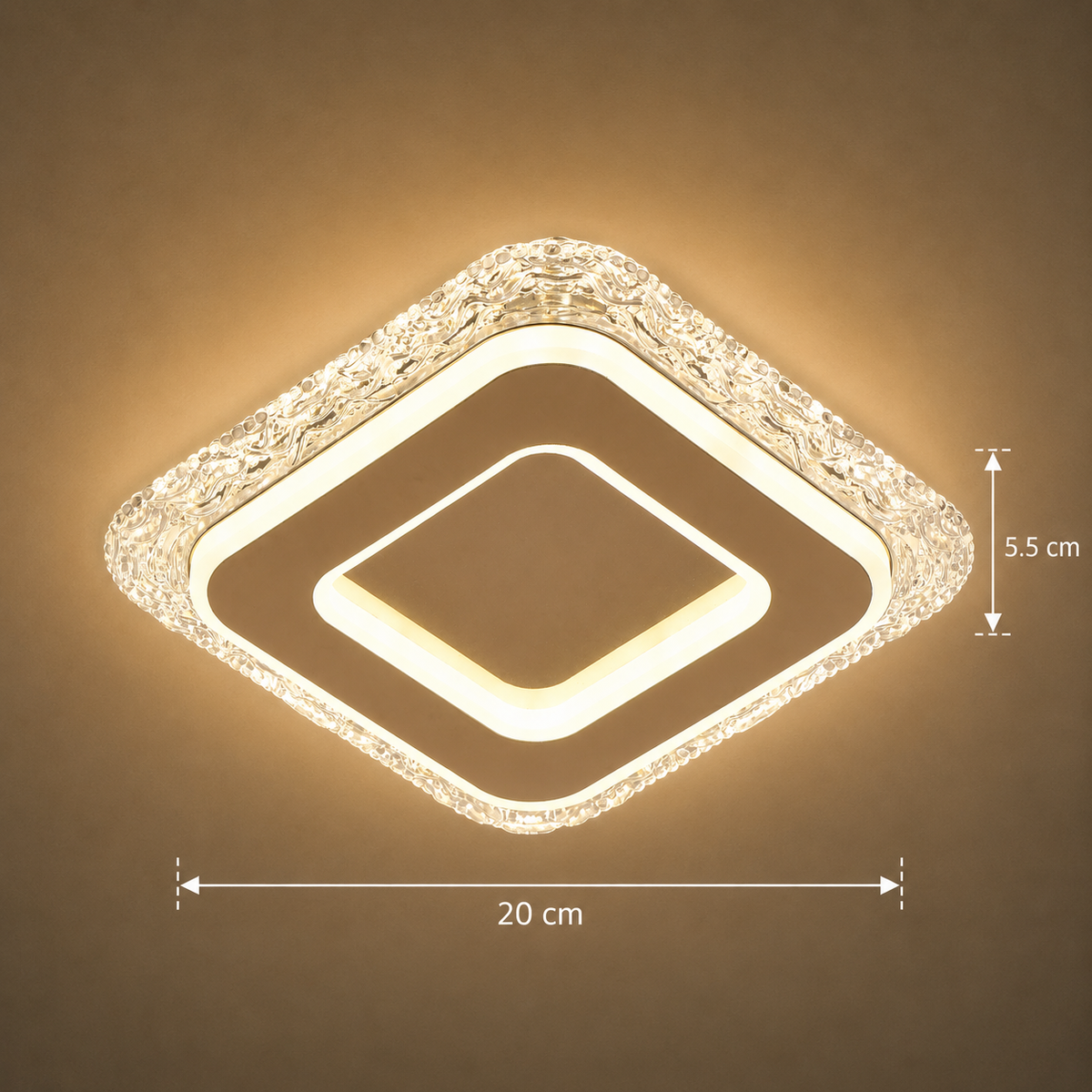 Lustra LED AGOL Petito, 34W, Dimensiune 20x20cm, Lumina Calda/Neutra/Rece, Auriu, Metal si Acril