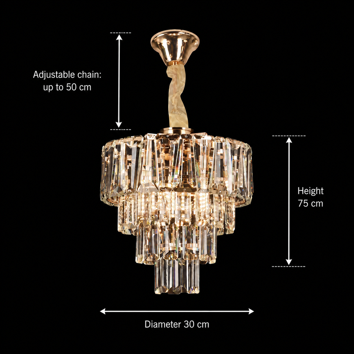 Candelabru Cristal VALMONT Petito 3xE14, D30 cm, Auriu, Inaltime Reglabila, Metal si Cristal Candelabre Cristal Default Title Alessandro Design
