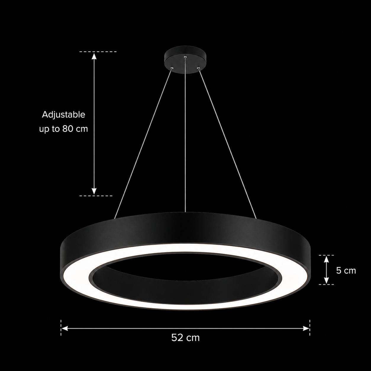 Lustra LED suspendata ANGLE, D52cm, 25W, Inaltime Reglabila, Lumina Rece, Negru, Metal si Acril
