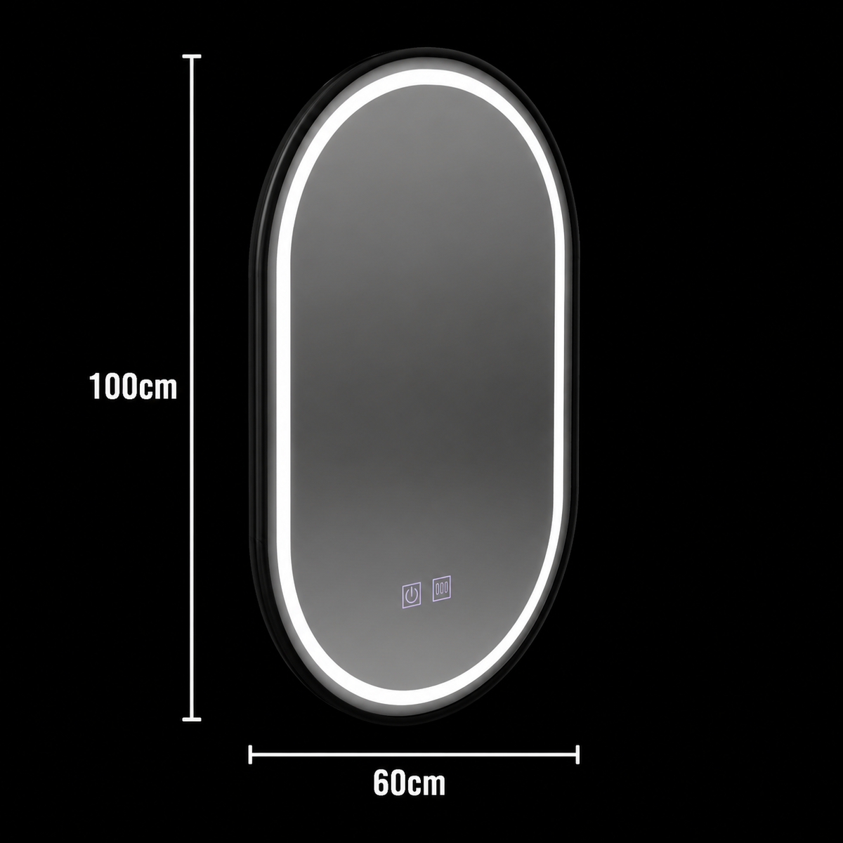 Oglinda LED Ovala 60x100cm VETRO, 22W, Touch Sistem Dezaburire Dimabila, Rama Neagra