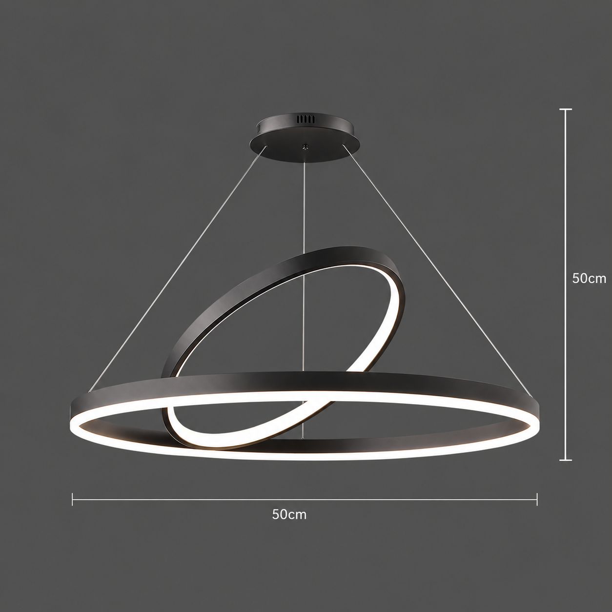 Lustra LED Suspendata PAGANO 47W, 3000K, 2 Cercuri, Negru, Inaltime Reglabila