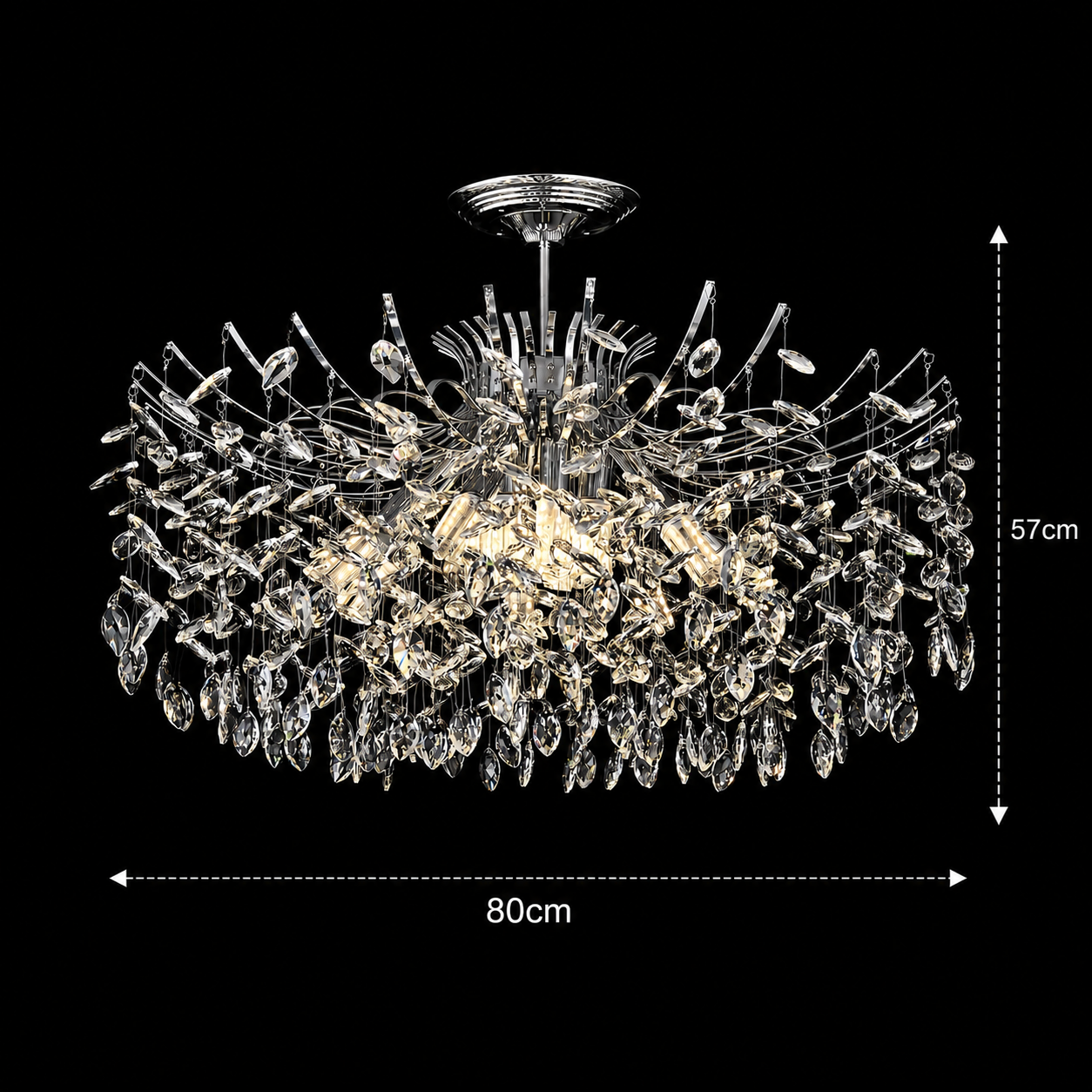 Candelabru Cristal PROWES Regalis, 14xE14, D80 cm, Crom Lucios, Inaltime Reglabila, Metal si Cristal