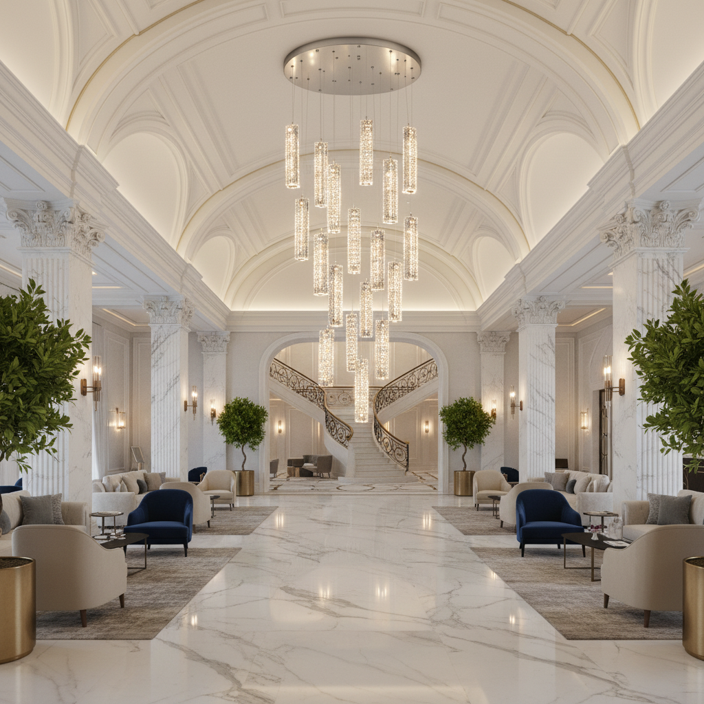 Candelabru Cristal LED AMIRI 82W Crom, Lumina Calda/Neutra/Rece 3000K/4000K/6000K Amiri, Diametru 40cm x Inaltime 300cm, Cristal si Metal Candelabre Cristal Default Title Alessandro Design