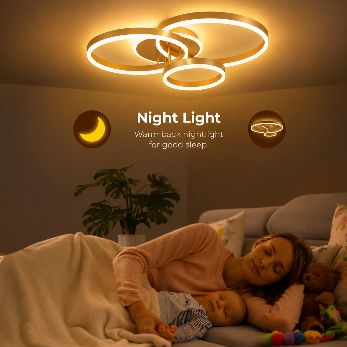 Lustra LED cu telecomanda RIGA LILITH 68W, 3 Cercuri, lumina Rece/Calda/Neutra, Dimabila, Auriu Lucios