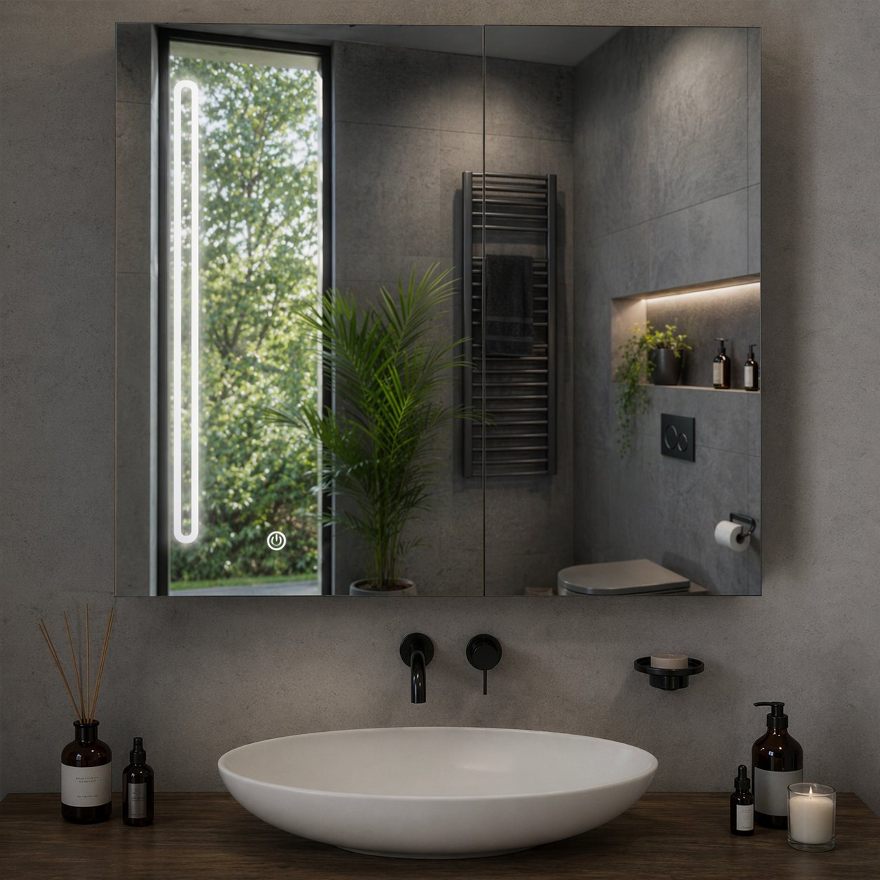 Oglinda LED cu Dulap PLANO 80x70 cm Alb Senzor Touch si Depozitare Oglinzi Dulap Default Title Alessandro Design