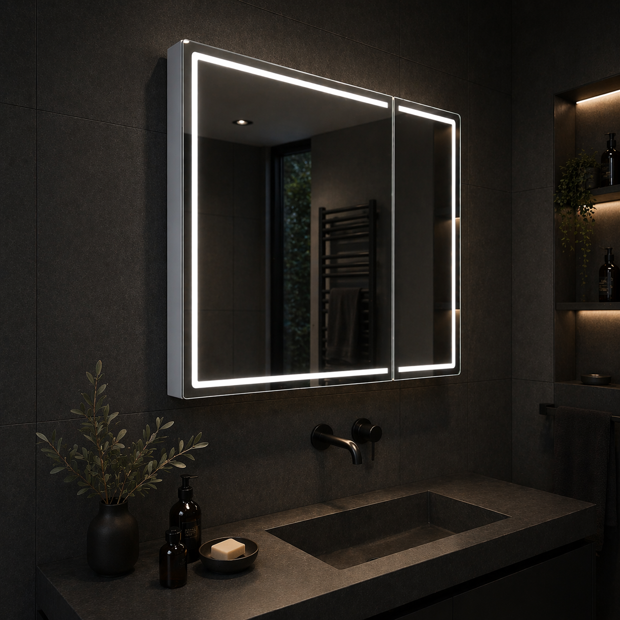 Oglinda LED cu Dulap LENTO 80x70 cm Gri Iluminare Perimetrala si Senzor Radar Oglinzi Dulap Default Title Alessandro Design