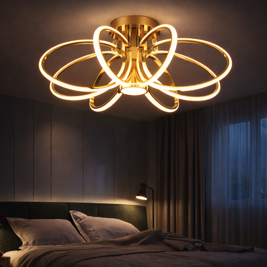 Lustra LED cu Telecomanda ORBIS Magno, 25W, Lumina Calda/Rece/Neutra 3000K/4000K/6000K, Dimabila, Auriu, Metal si Silicon