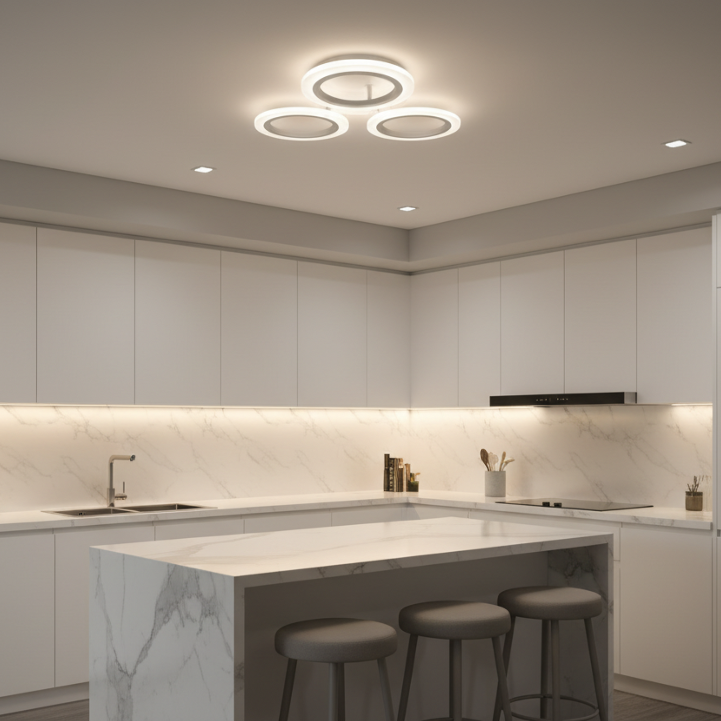 Lustra LED MARA 27W, 3 Cercuri, lumina Neutra, Alb