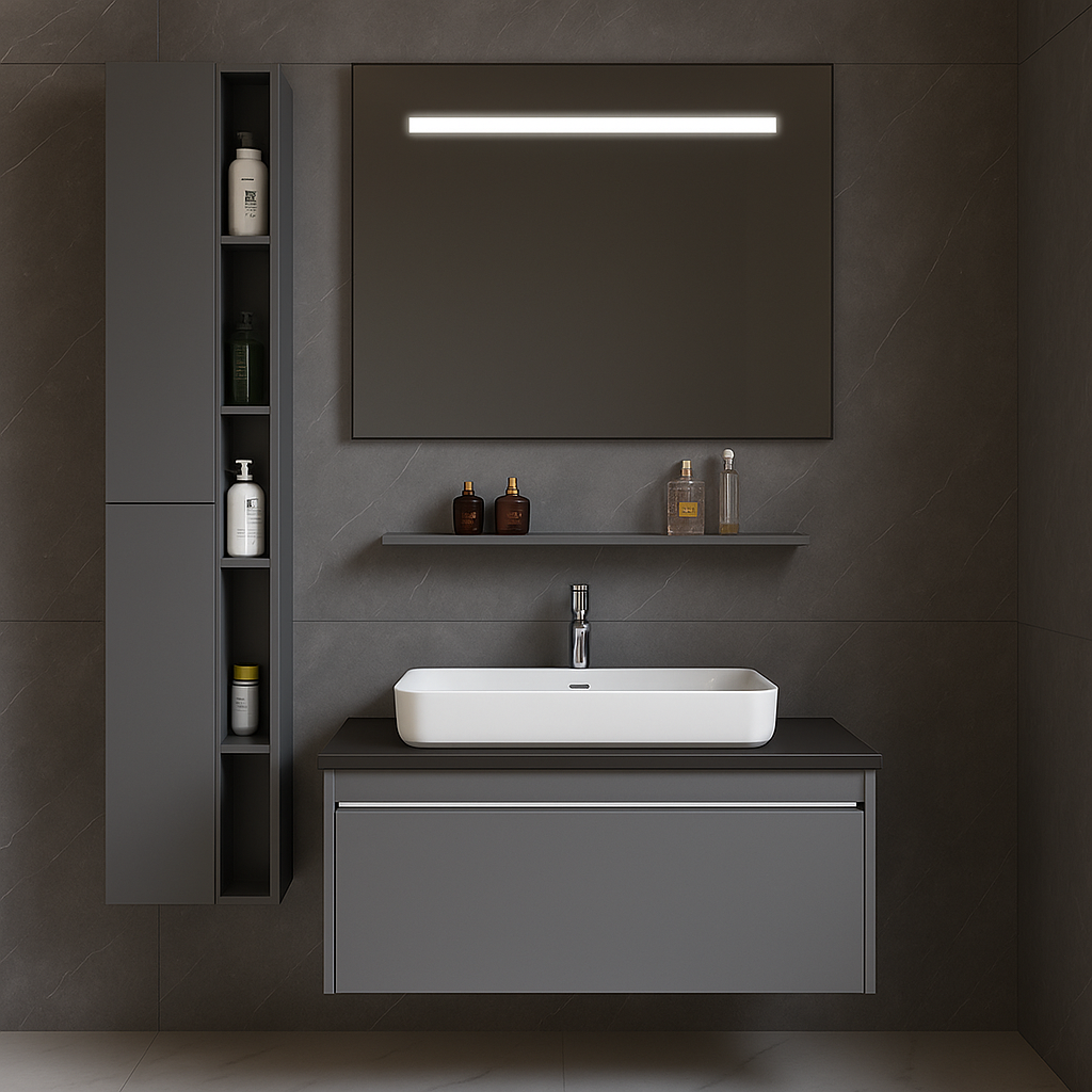 Set mobilier Annelise Cu Oglinda LED, Dulap PV0017T/60 Gri Default Title Alessandro Design