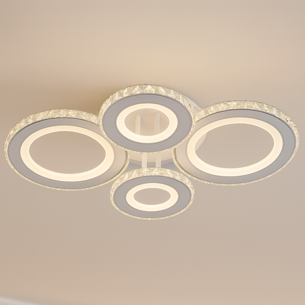 Lustra LED cu telecomanda si cristal NOVA ROTONDA RGB 82W, 4 Cercuri, lumina Rece/Calda/Neutra, Dimabila, Alb Lustre LED cu Telecomanda Default Title Alessandro Design