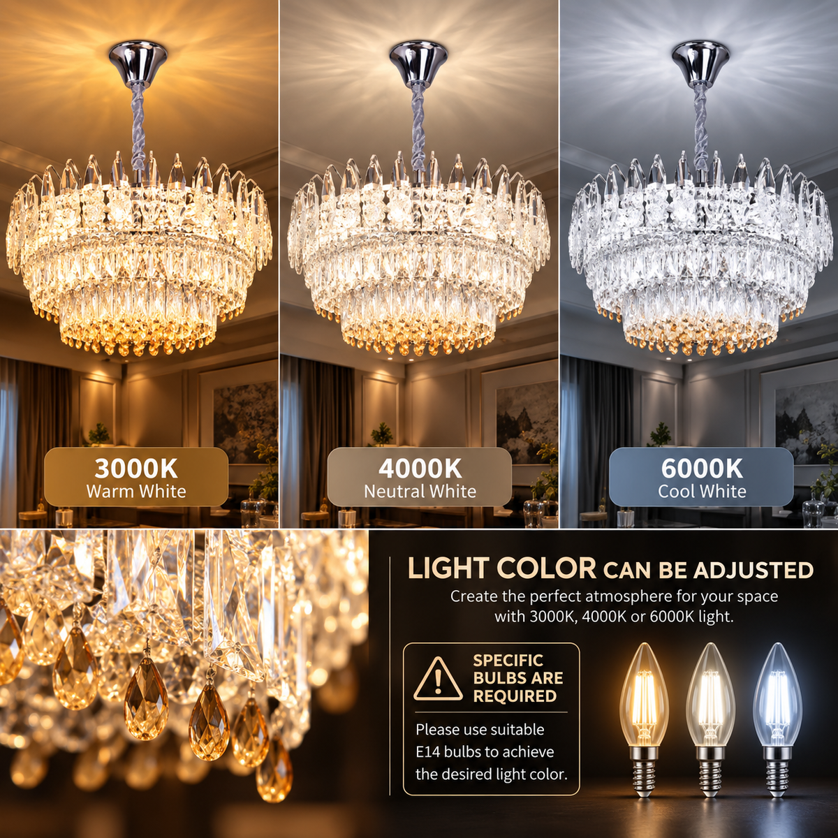 Candelabru Cristal MAJESTIC Magno 15x E14, Diametru 60cm, Crom Lucios, Inaltime Reglabila