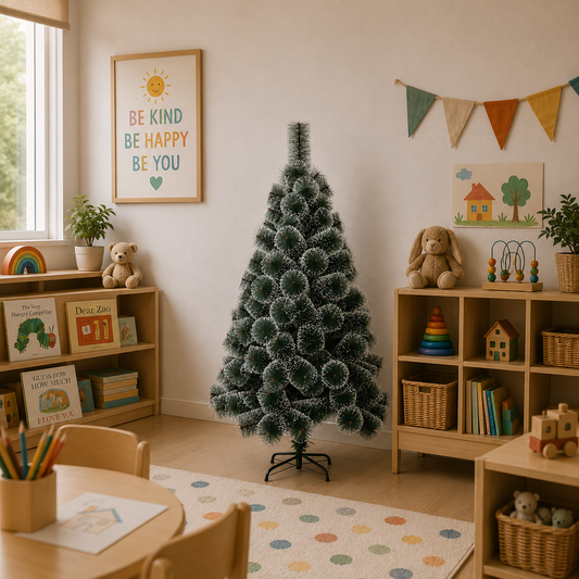 Decorațiune Brad Artificial MANIITSOQ, 150 cm, 130 vârfuri, Suport Metalic, Ace Verzi cu Vârfuri Albe