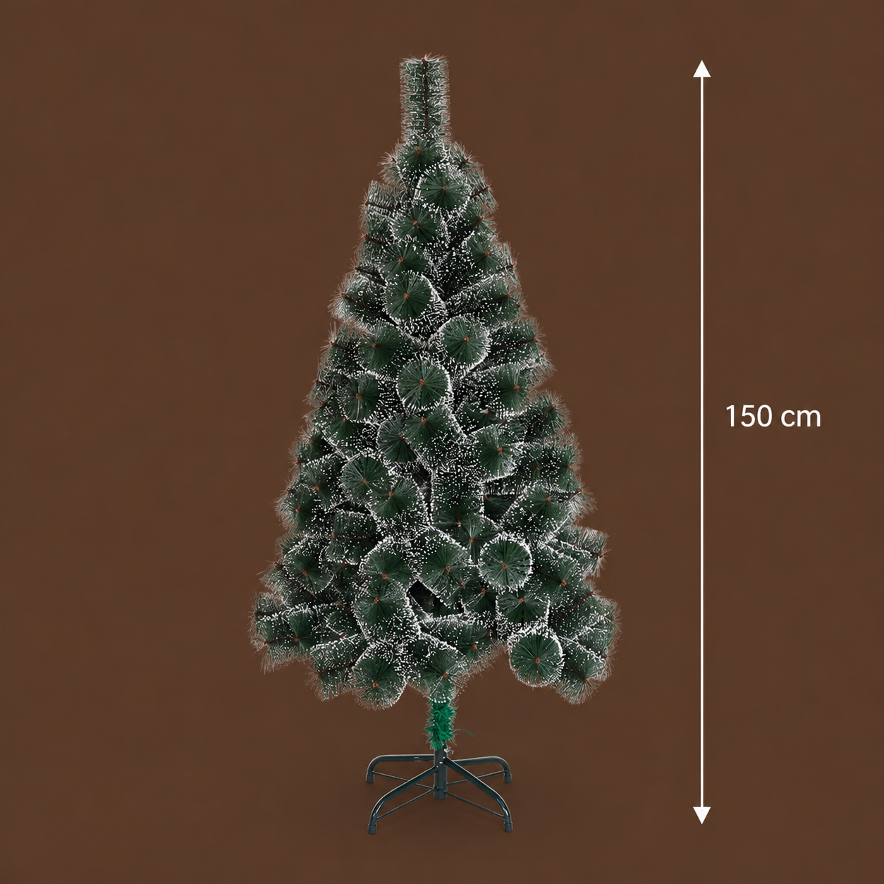 Decorațiune Brad Artificial MANIITSOQ, 150 cm, 130 vârfuri, Suport Metalic, Plastic, Ace Verzi cu Vârfuri Albe