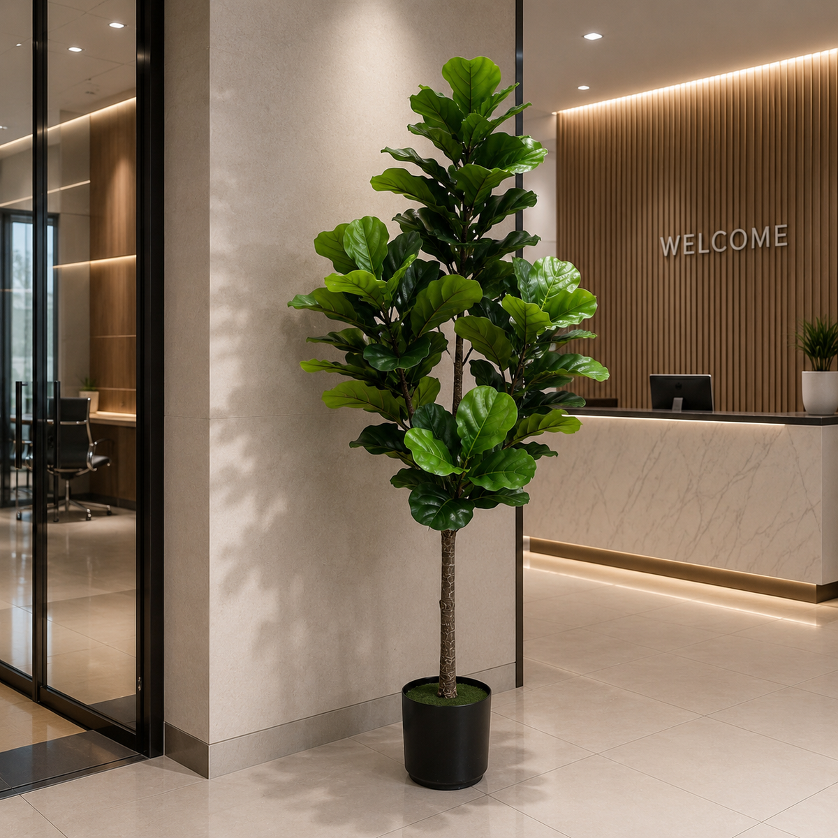Planta Artificială Copac Tip Ficus, 3 brate, 154 cm, Verde, cu Ghiveci