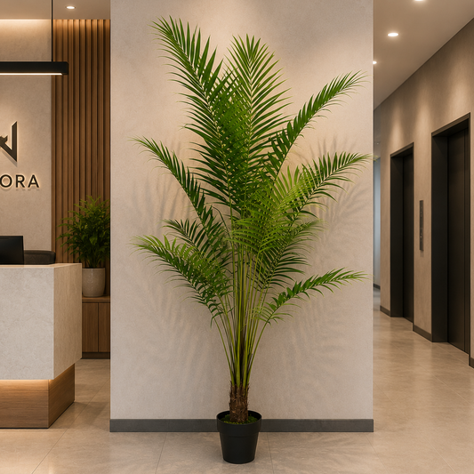 Planta Artificială Copac Tip Palmier Kentia, Cu Frunze Elegante, 200 cm, 15 frunze, Verde, cu Ghiveci