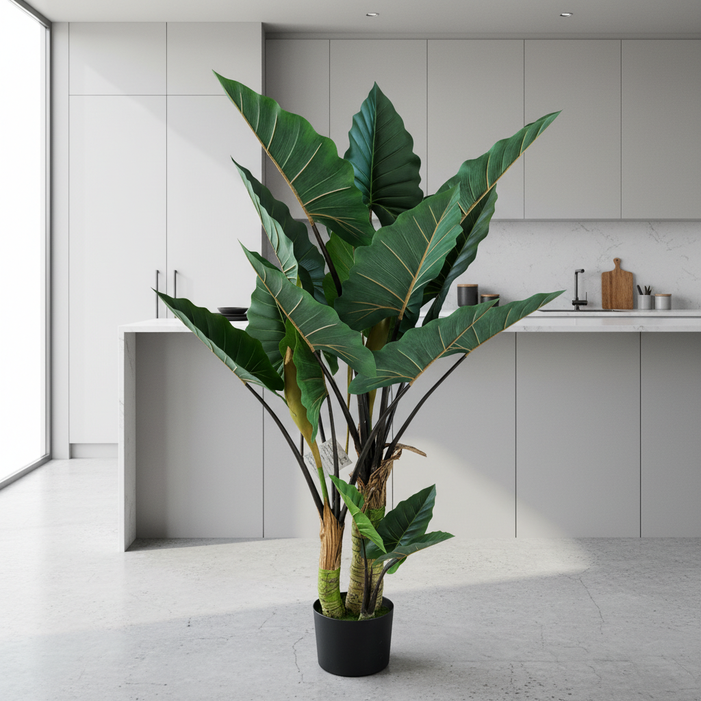 Decorațiune Strelitzia, 3 trunchiuri, Plastic, 160 cm, Verde