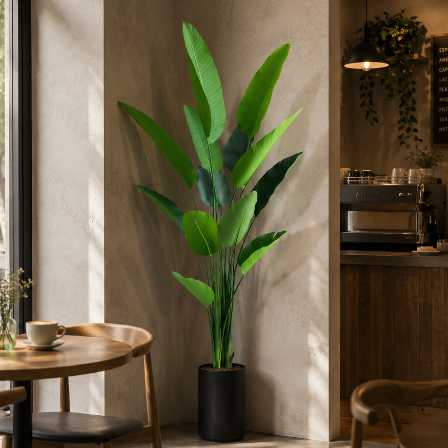 Plantă Artificială Tip Strelitzia Nicolai(Pasărea Paradisului), 180 cm, 13 frunze, Verde