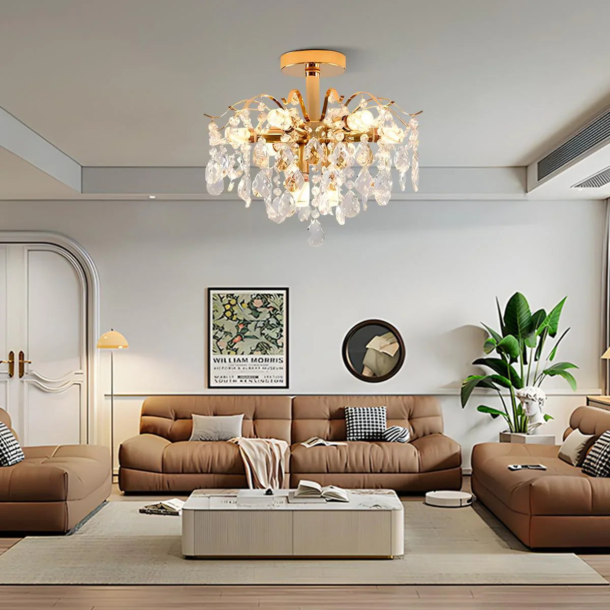 Candelabru Cristal Fiamma, 6x E14, Diametru 45cm, Auriu, Metal si Cristal Candelabre Cristal Default Title Alessandro Design