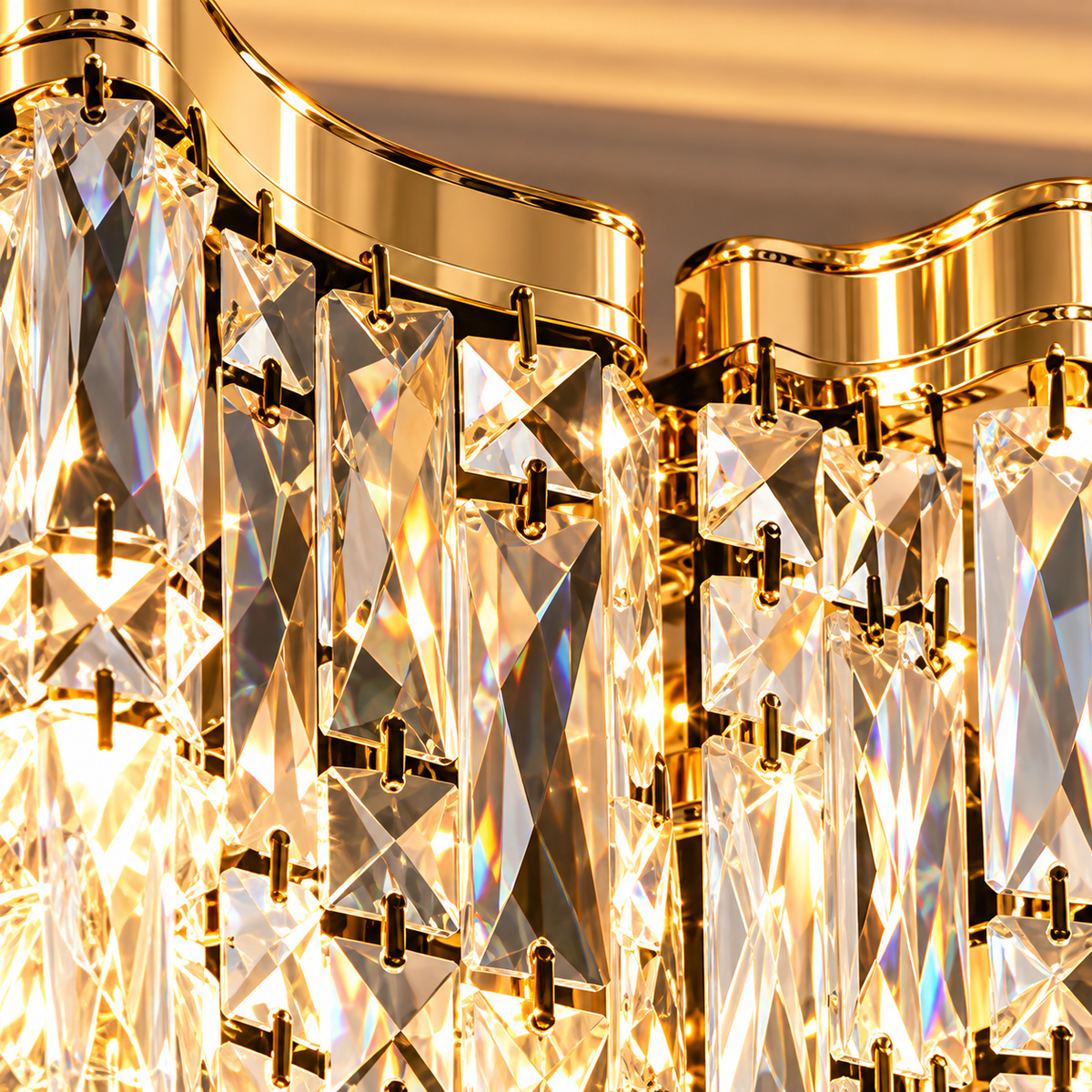 Candelabru Cristal VETRA Supremo 15xE14, 100x35 cm, Auriu, Inaltime Reglabila, Metal si Cristal
