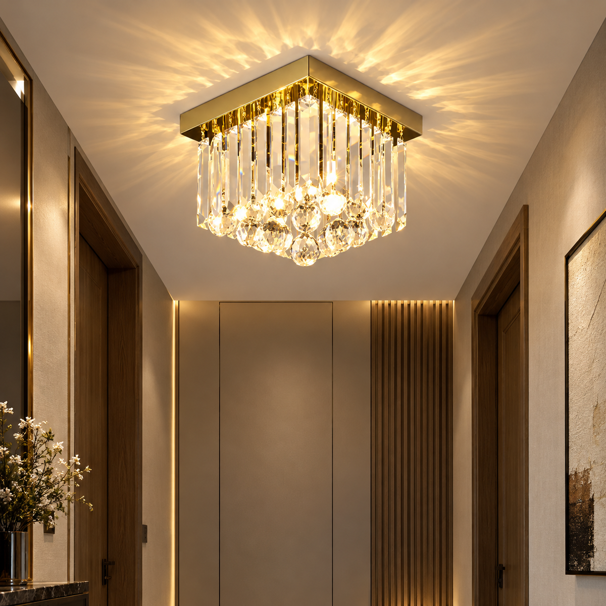 Lustra Cristal MARTINEZ Linear Luxe, Diametru 35cm, 4x E14, Auriu Lucios