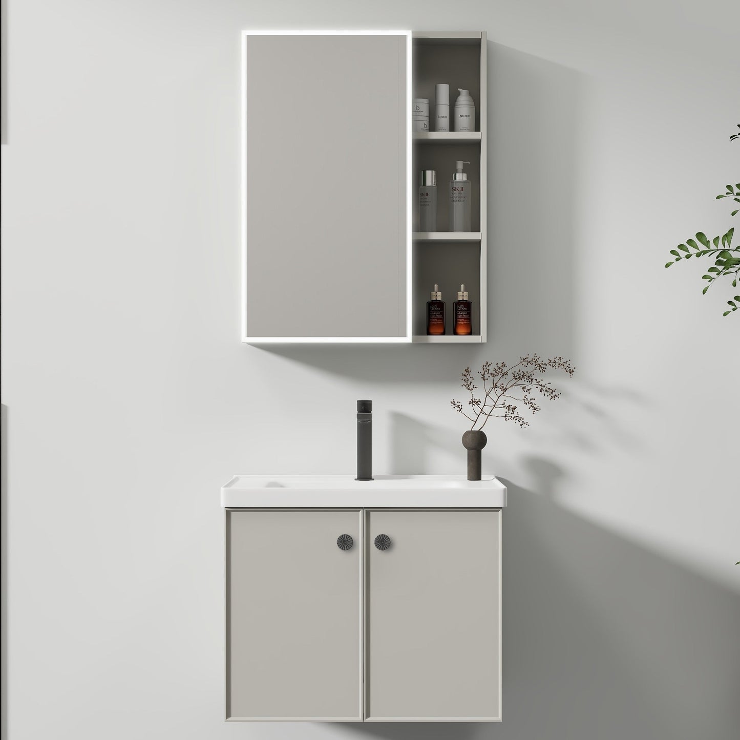 Mobilier Baie, Dulap Cu Oglinda LED T1141G/60 Gri Oglinzi Dulap Default Title Alessandro Design