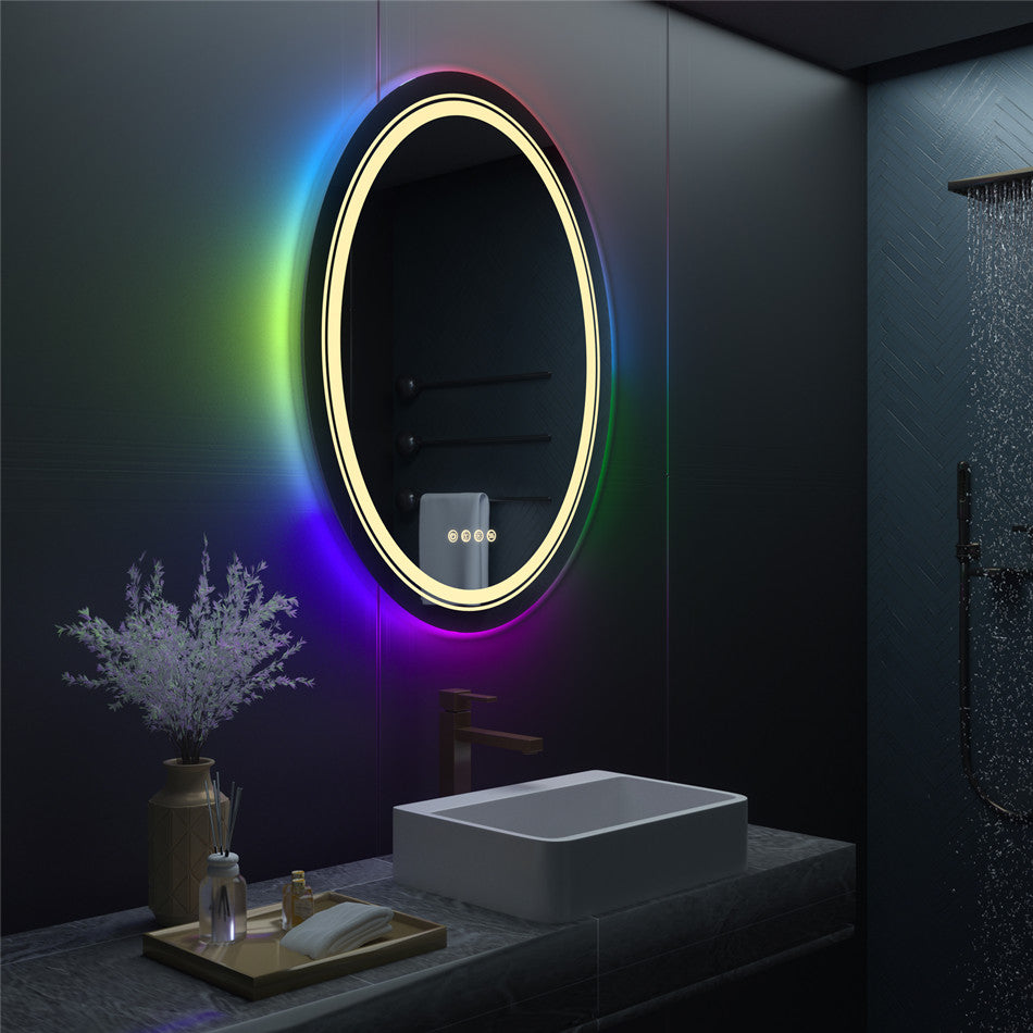 Oglinda LED Rotunda, 60cm, Celeste MotionGlow Marcello, Lumina RGB, Boxa Bluetooth, Sistem Dezaburire, Ceas & Termometru, Dimabila 60X60BTRGB