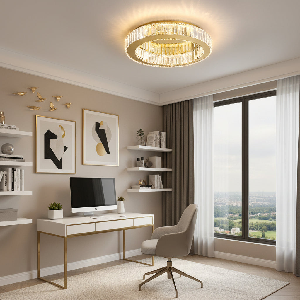 Lustra LED cu telecomanda si cristal VERTUS 31W, 50cm, Cerc, lumina Rece/Calda/Neutra, Dimabila, Auriu Lustre LED cu Telecomanda Default Title Alessandro Design