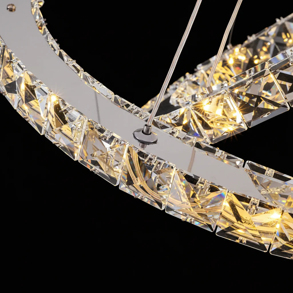Lustra LED cu telecomanda si cristal PRISM LUMINIS 58W, 2 Cercuri, lumina Rece/Calda/Neutra, Dimabila, Crom si Alb, Inaltime Reglabila Lustre LED cu Telecomanda Default Title Alessandro Design