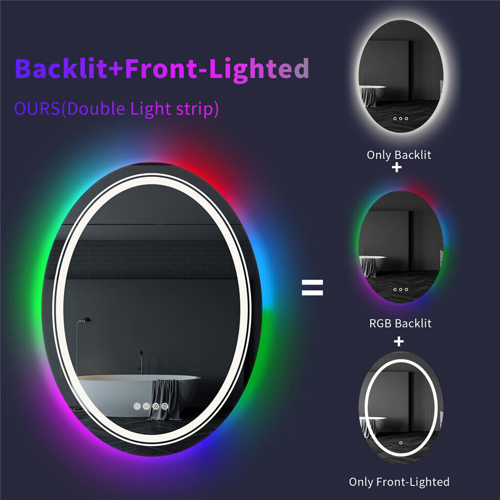 Oglinda LED Rotunda, 60cm, Celeste MotionGlow Marcello, Lumina RGB, Boxa Bluetooth, Sistem Dezaburire, Ceas & Termometru, Dimabila 60X60BTRGB
