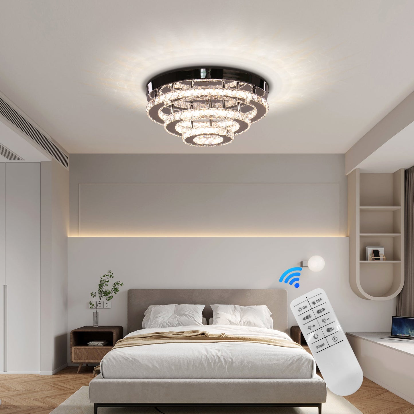 Lustra LED Cristal cu Telecomanda LLC151/500CH, 64W, 3 Elemente, lumina Rece/Calda/Neutra, Dimabila, Crom Lucios Lustre LED cu Telecomanda Default Title Alessandro Design