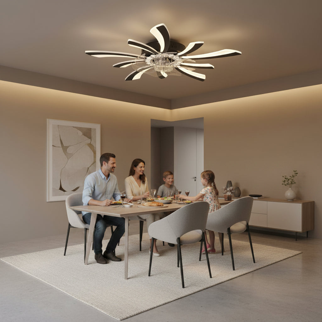 Lustra LED Ventilator VIRTULA cu Telecomanda, 29W, D77cm, Lumina Rece/Neutra/Calda, Metal si Plastic, Alb