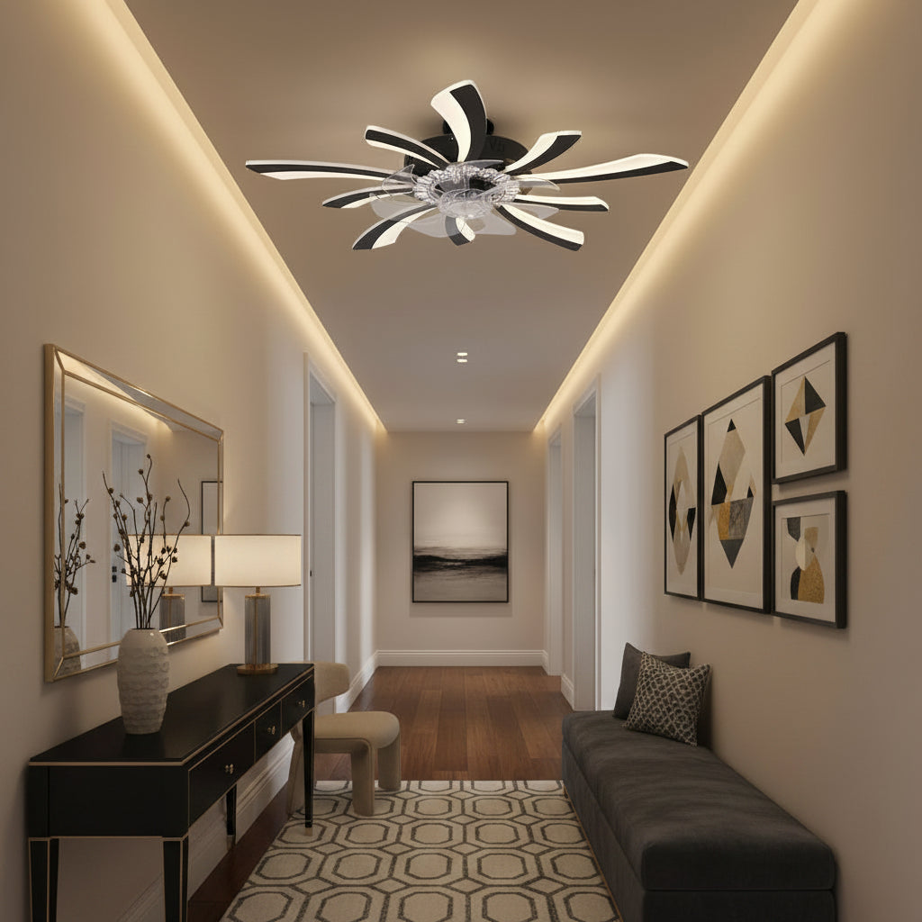 Lustra LED Ventilator VIRTULA cu Telecomanda, 29W, D77cm, Lumina Rece/Neutra/Calda, Metal si Plastic, Alb