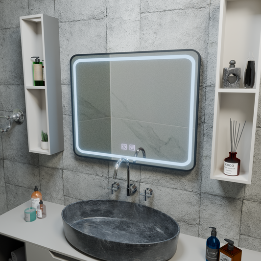 Oglinda LED Rectangulara 80x60cm – EDGE Touch Sistem Dezaburire, Rama Neagra Oglinzi Korman E Default Title Alessandro Design