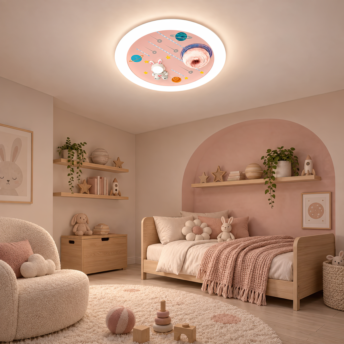Lustra LED CONSTELATION cu telecomanda 63W, Diametru 50cm, lumina Rece/Calda/Neutra, Roz