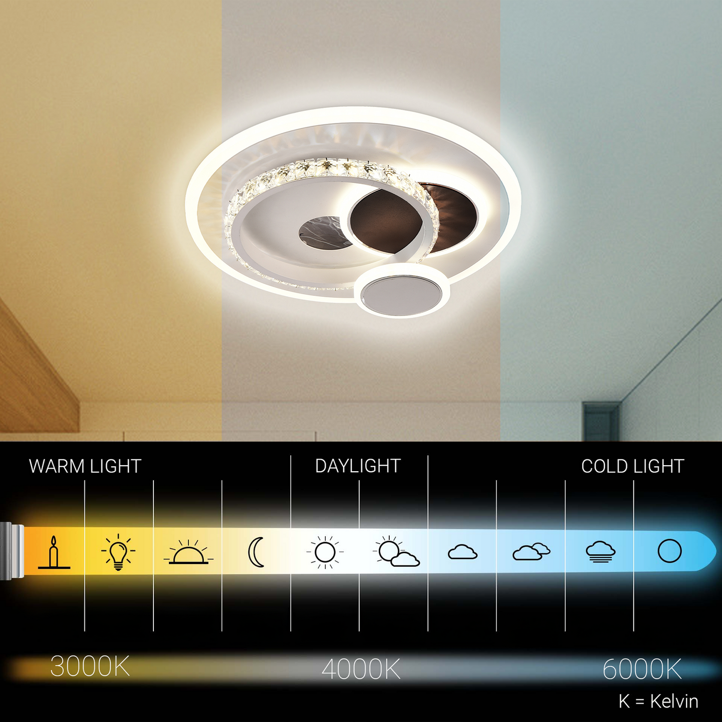 Lustra LED cu cristal HELIOX, 37W, 4 Cercuri, lumina Rece/Calda/Neutra, Negru Lustre LED Default Title Alessandro Design