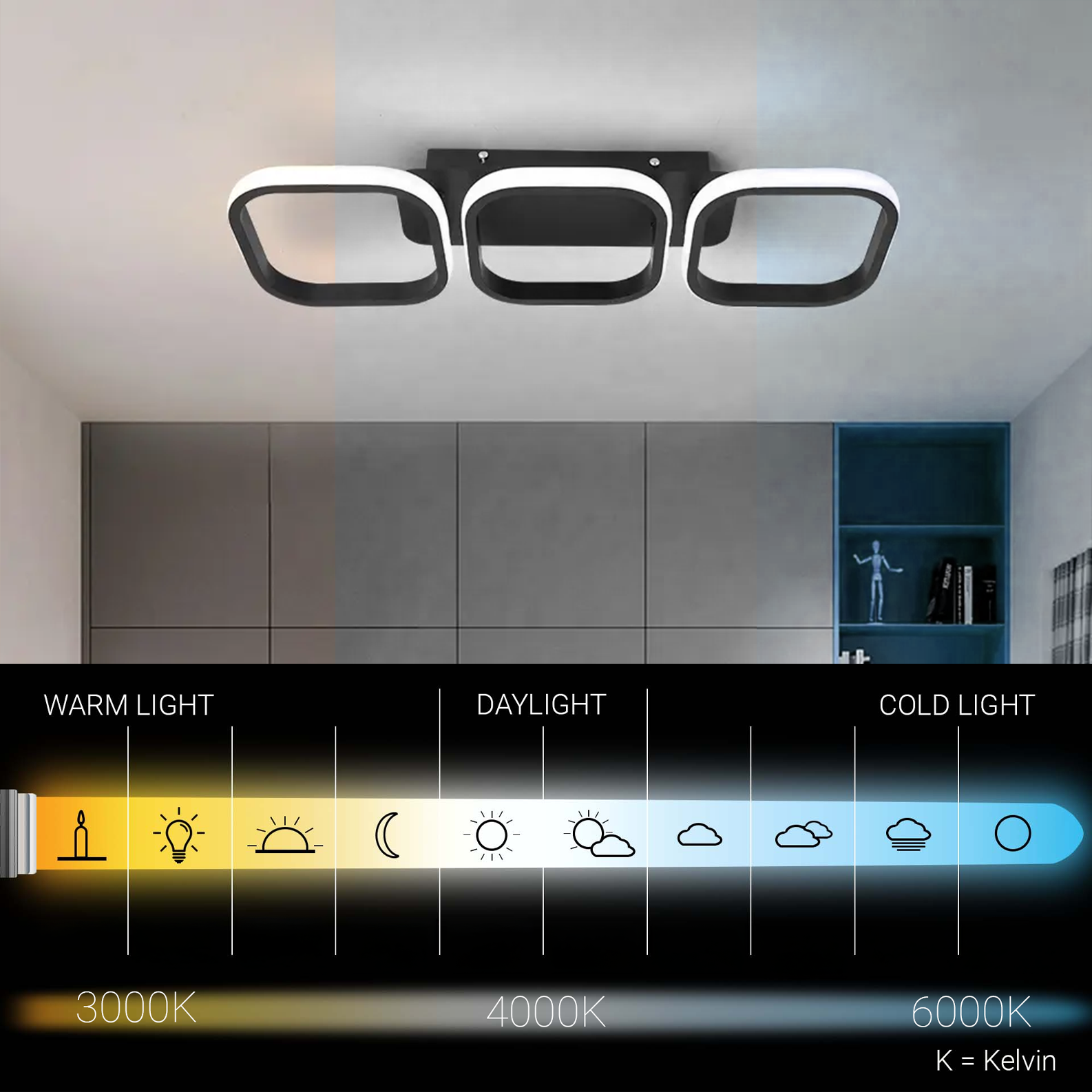 Lustra LED VERTEX 34W, 3 Patrate, Liniara, lumina Rece/Calda/Neutra, Neagra Lustre LED Default Title Alessandro Design
