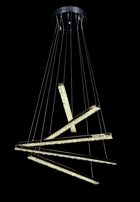 Lustra LED suspendata cu telecomanda si cristal LIBORIA 64W, lumina Rece/Calda/Neutra, Dimabila, Crom Lucios