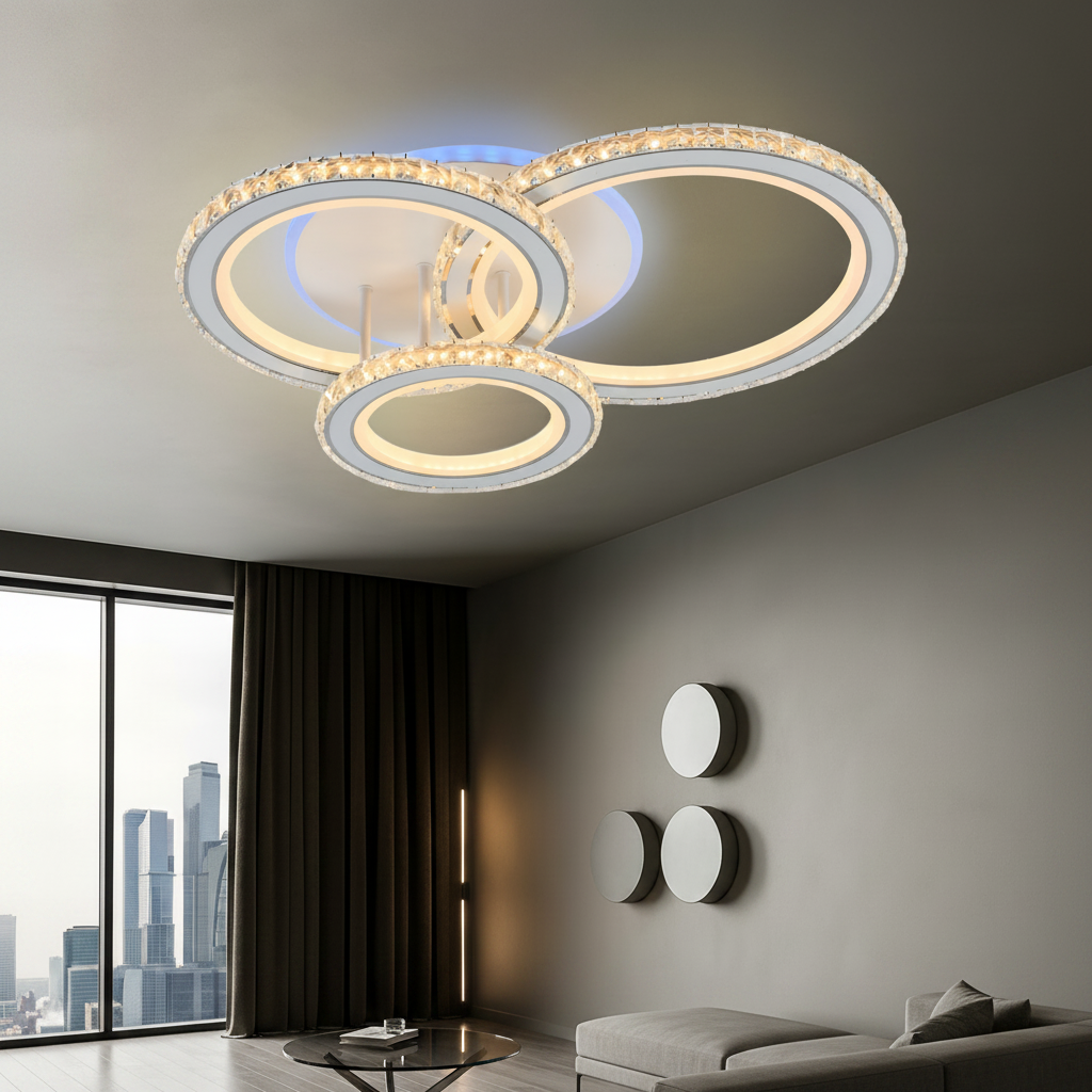 Lustra LED cu telecomanda si cristal NOVA ROTONDA RGB 75W, 3 Cercuri, lumina Rece/Calda/Neutra, Dimabila, Alb Lustre LED cu Telecomanda Default Title Alessandro Design