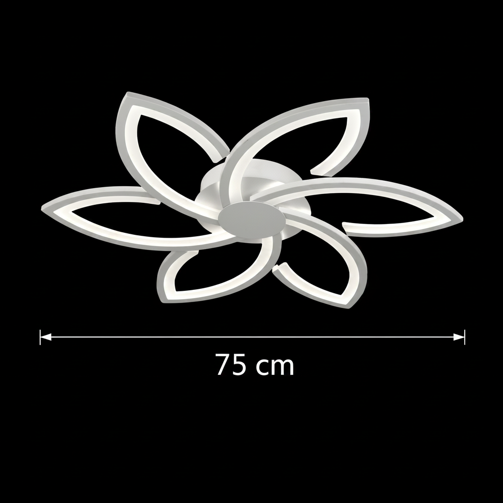 Lustra LED cu telecomanda si cristal FLORA 82W, 6 Petale, lumina Rece/Calda/Neutra, Dimabila, Alb