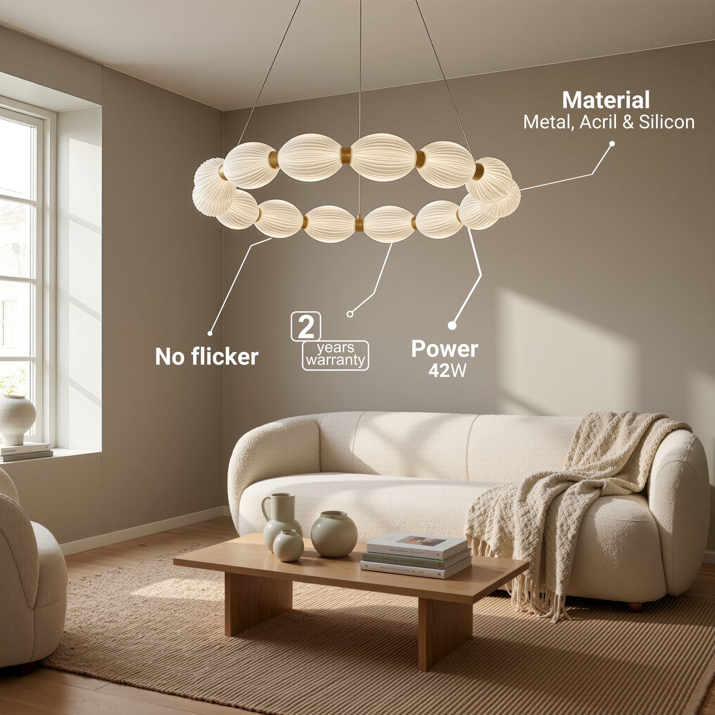 Lustra LED suspendata  FAUSTO II, 42W, lumina Rece/Calda/Neutra, Inaltime Reglabila, Auriu