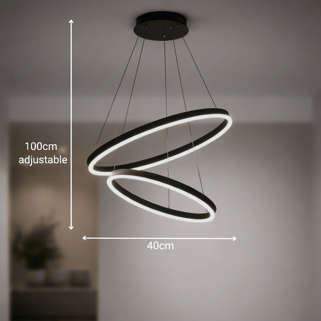Lustra LED suspendata cu Telecomanda CASIANA 40W, 2 Cercuri, Lumina Rece/Calda/Neutra 3000K/4000K/6000K, Dimabila, Negru, Inaltime Reglabila, Metal si Acril Lustre LED cu Telecomanda Default Title Alessandro Design