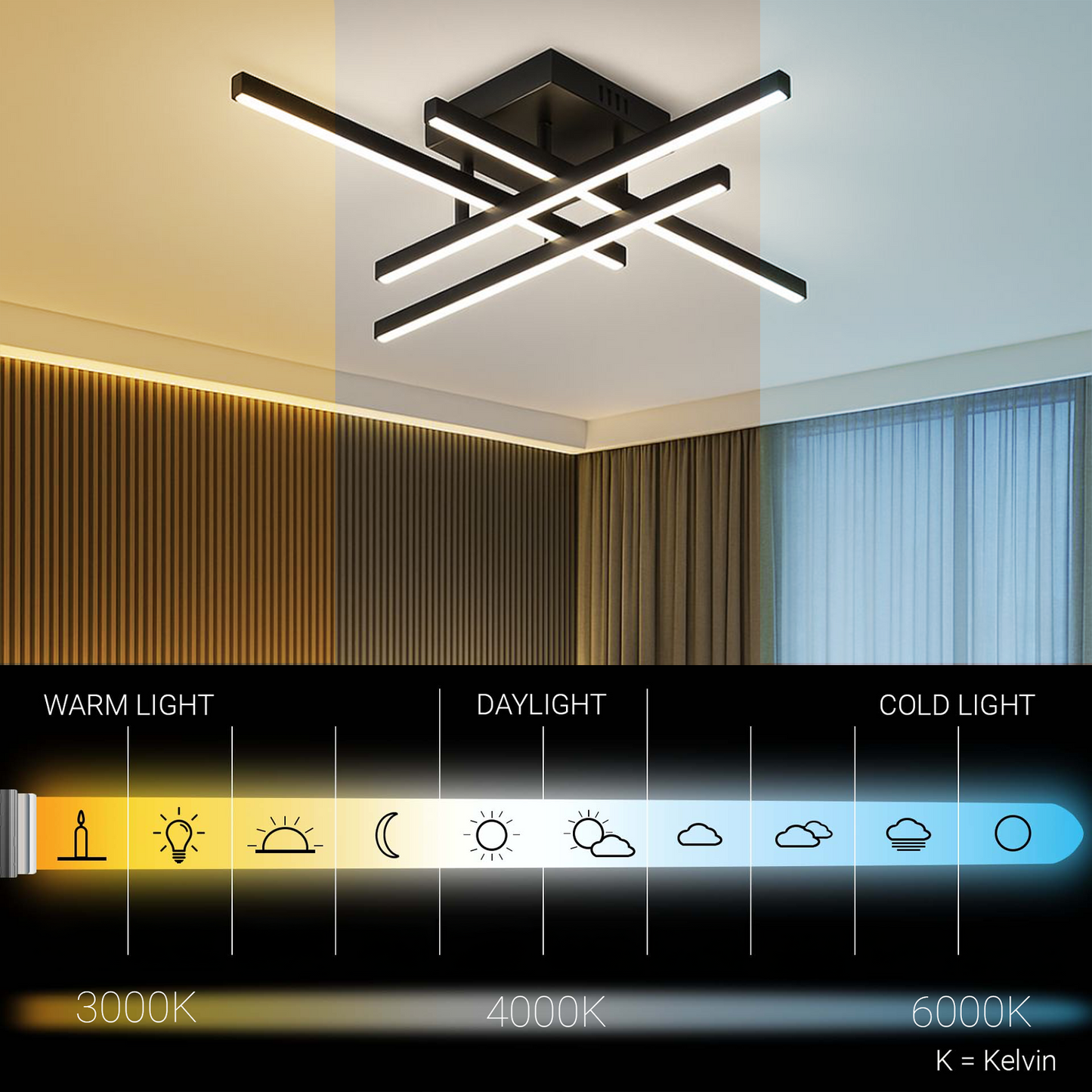 Lustra LED cu Telecomanda LINEX, 52W, 4 Elemente, Liniara, lumina Rece/Calda/Neutra, Dimabila, Negru Lustre LED cu Telecomanda Default Title Alessandro Design