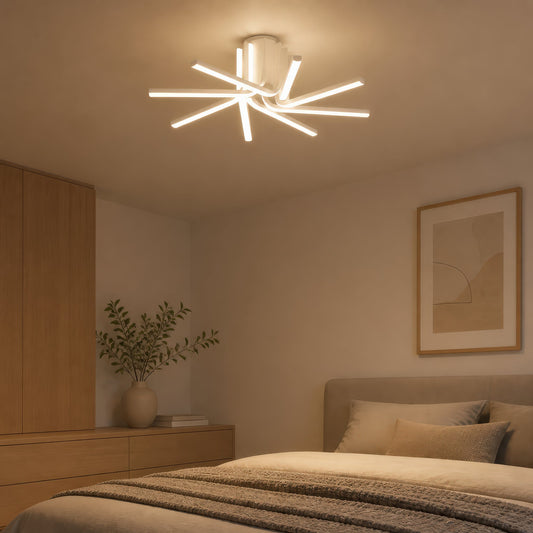 Lustra LED cu telecomanda IBANE, 8 surse, 3000K/4000K/6000K, 128W, Metal și Silicon, Alb