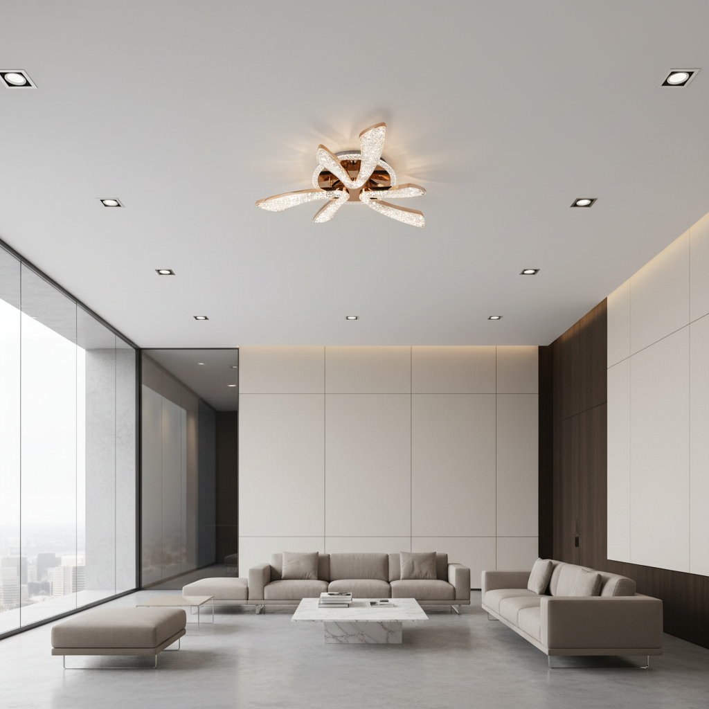 Lustra LED CHARM Eleganza cu telecomanda si cristal, 44W, Ø50cm, 3 Surse, Lumina Rece/Calda/Neutra, Dimabila, Auriu