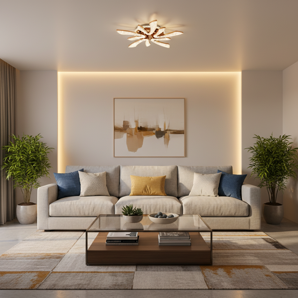 Lustra LED CHARM Magno cu telecomanda si cristal, 68W, Ø59cm, 5 Surse, Lumina Rece/Calda/Neutra, Dimabila, Auriu