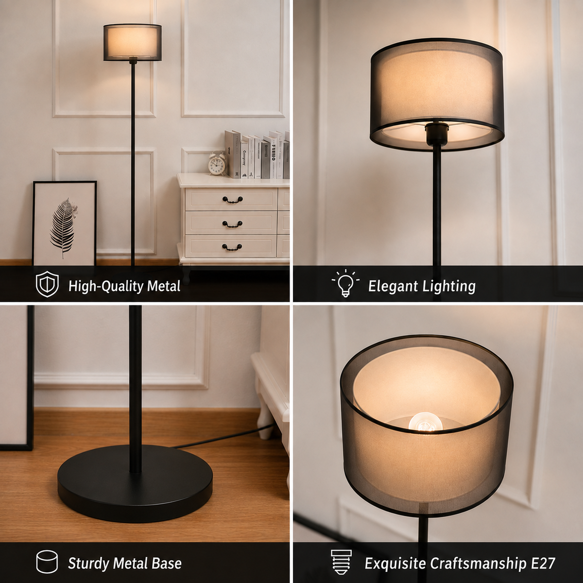 Lampadar KYZYLORDA, 1 x E27, Metal, Negru