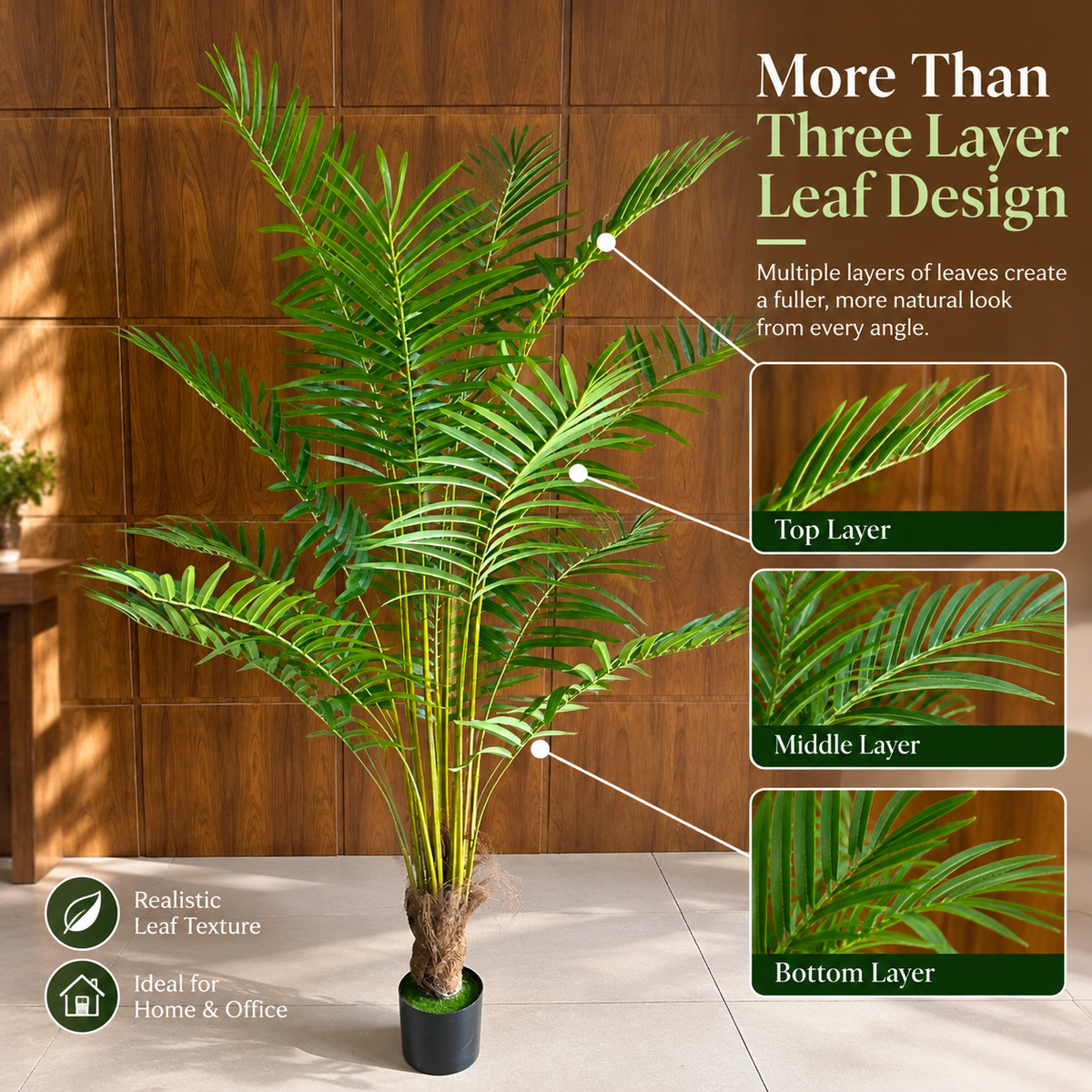 Planta Artificială Copac Tip Palmier Kentia, Cu Frunze Elegante, 230 cm, 18 frunze, Verde, cu Ghiveci