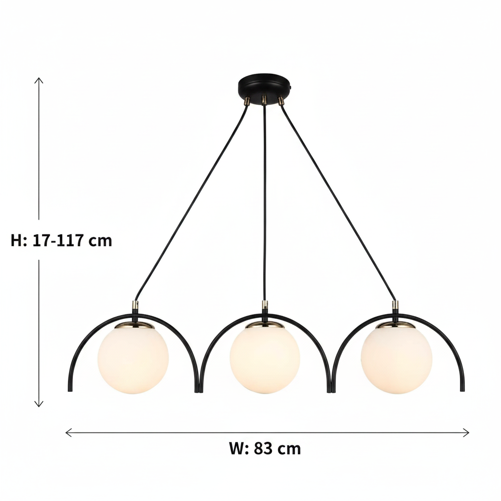 Lustra Clasica EGVEKINOT, Glob, 3xE27, Inaltime Reglabila, Negru